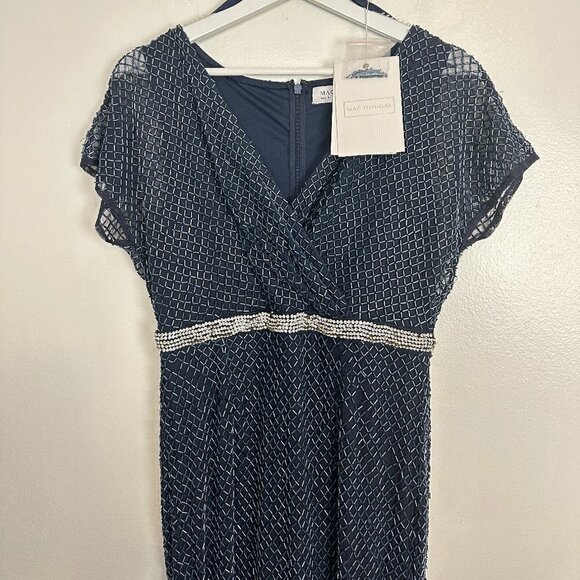 MAC DUGGAL Beaded Butterfly Sleeve Column Gown in Midnight Size US 6 NWT - Picture 4 of 12